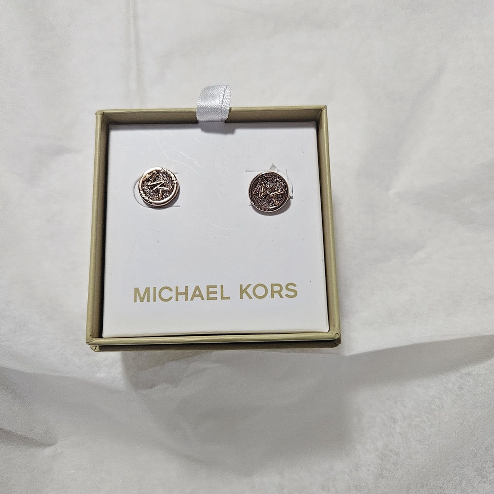 Michael Kors Rose Gold Logo Coin Stud Earrings